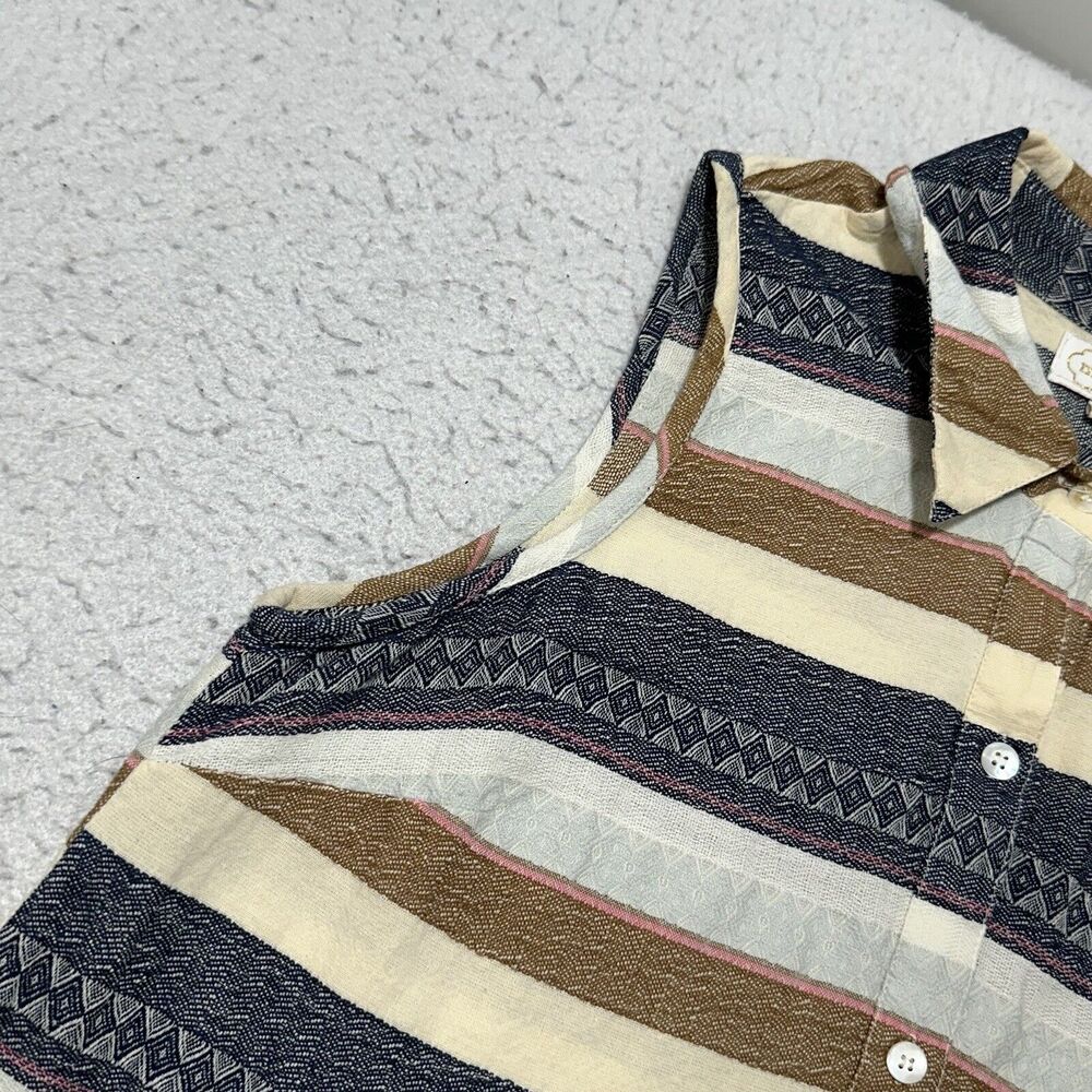 Mud Pie Women’s Medium A-Line Dress Cotton Textured Striped Collared Sleeveless - Picture 6 of 12